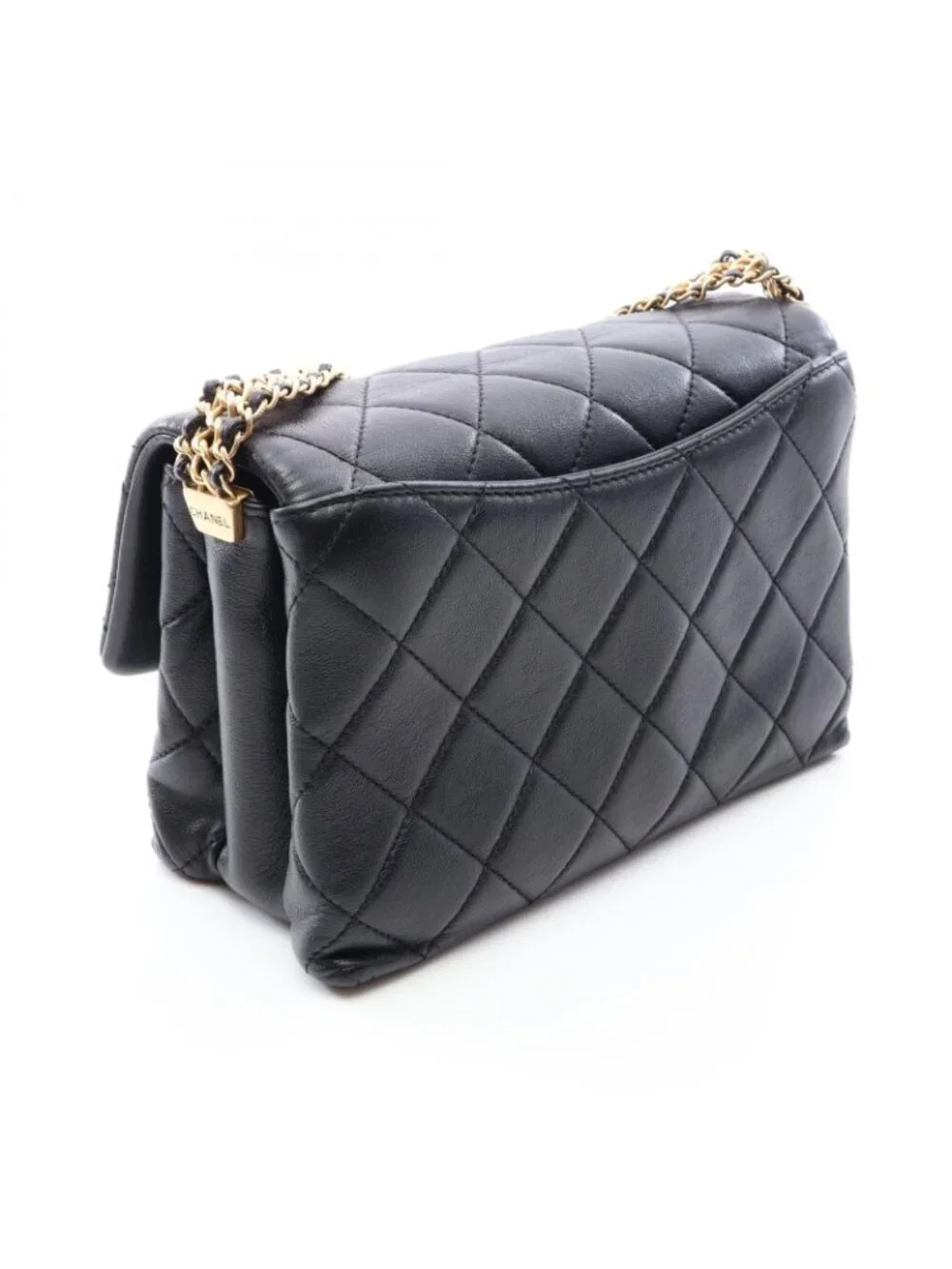 Chanel Shoulder Bag Quilted Black Lambskin Small Flap Chain